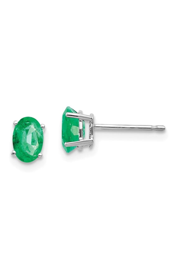 Real 14kt White Gold Emerald Earrings; for Adults and Teens; for Women and Men