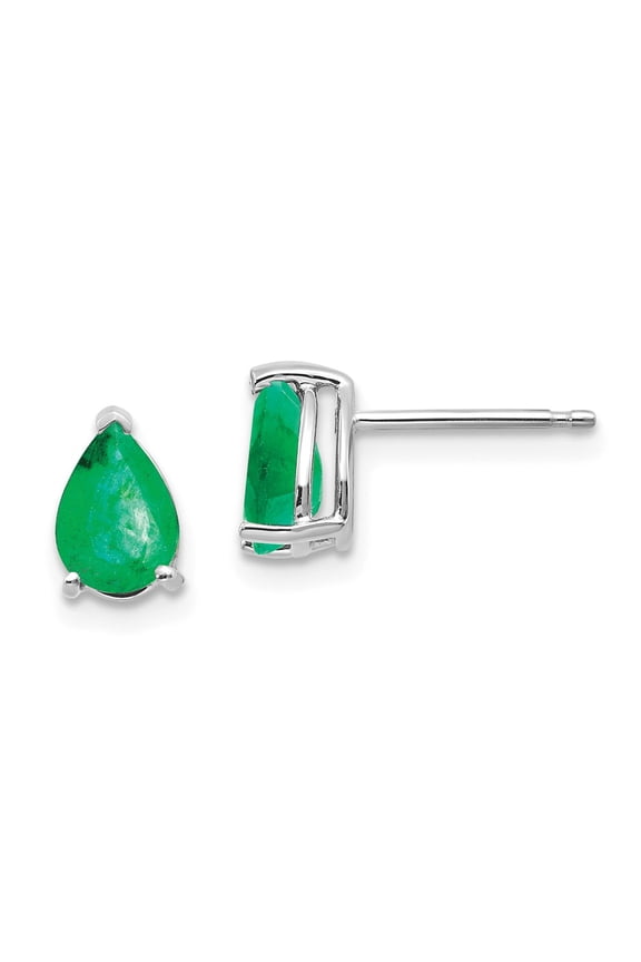 Real 14kt White Gold Emerald Earrings; for Adults and Teens; for Women and Men