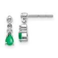 thumbnail image 1 of Real 14kt White Gold Emerald and Diamond Dangle Post Earrings; for Adults and Teens; for Women and Men, 1 of 2