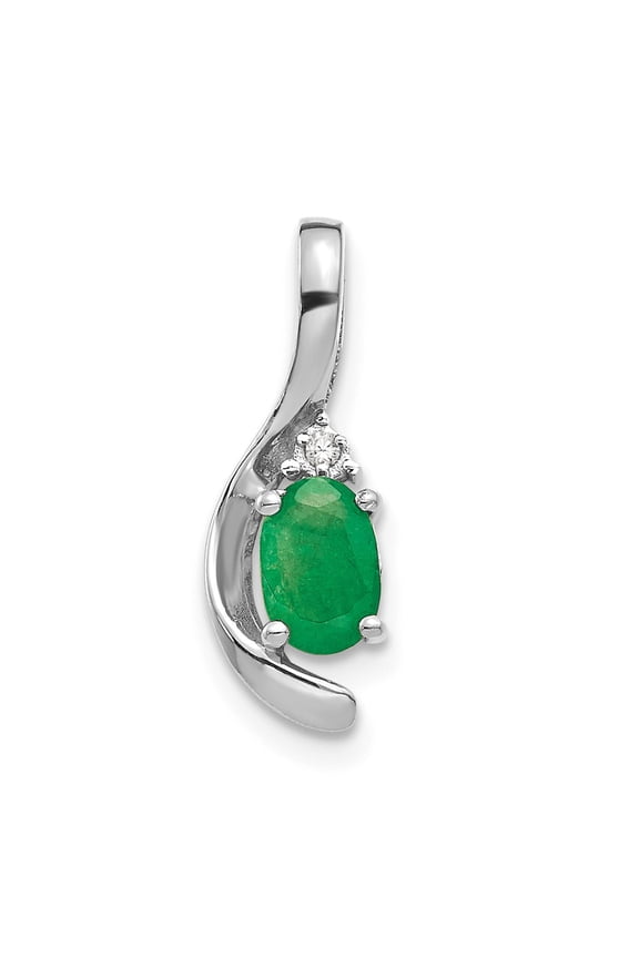 Real 14kt White Gold Emerald and Diamond Pendant; for Adults and Teens; for Women and Men