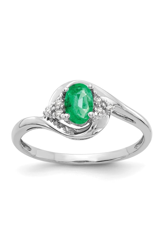 Real 14kt White Gold Emerald and Diamond Ring Size: 7; for Adults and Teens; for Women and Men