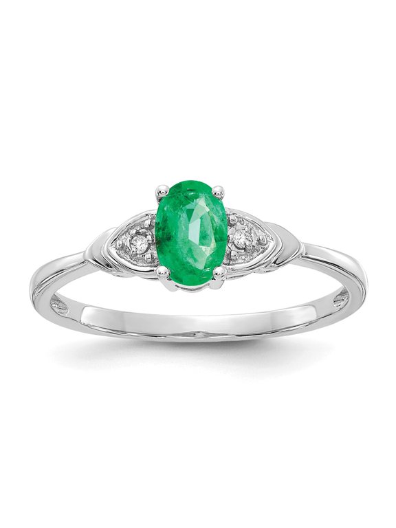 Real 14kt White Gold Emerald and Diamond Ring Size: 7; for Adults and Teens; for Women and Men