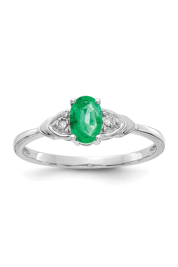 Real 14kt White Gold Emerald and Diamond Ring Size: 7; for Adults and Teens; for Women and Men