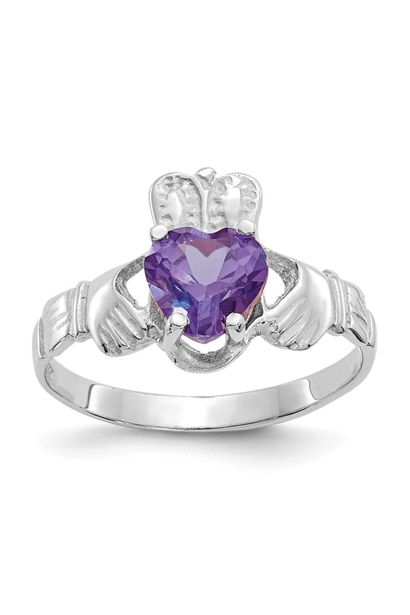 Real 14kt White Gold June CZ Birthstone Claddagh Ring Size: 5; for Adults and Teens; for Women and Men