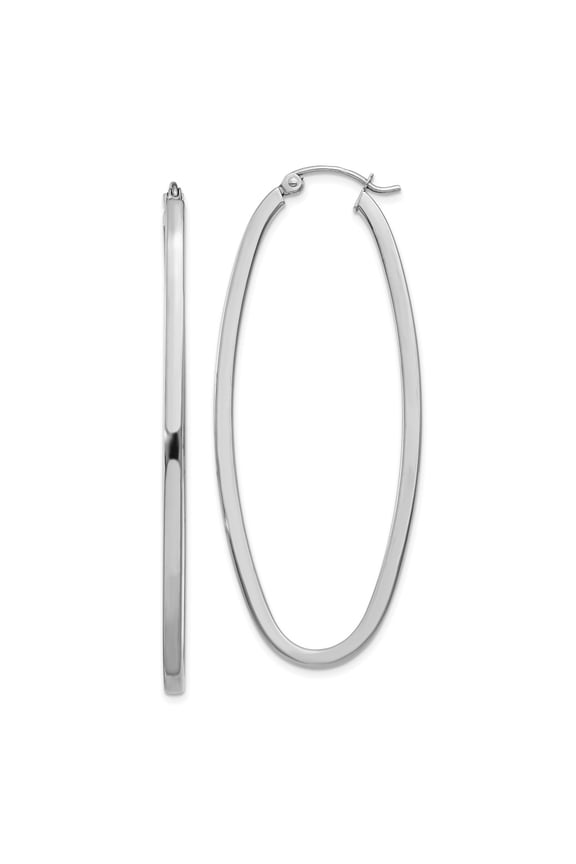 Real 14kt White Gold Large Oval Hoop Earrings; for Adults and Teens; for Women and Men