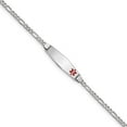 thumbnail image 1 of Real 14kt White Gold Medical Soft Diamond Shape Red Enamel Figaro Link ID Chain Bracelet, 1 of 3