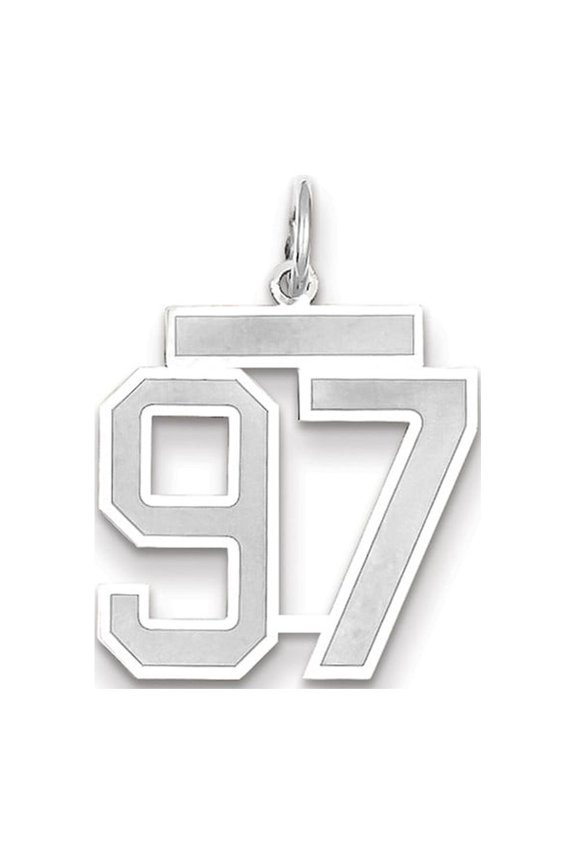 Real 14kt White Gold Medium Satin Number 97 Charm Pendant; for Adults and Teens; for Women and Men