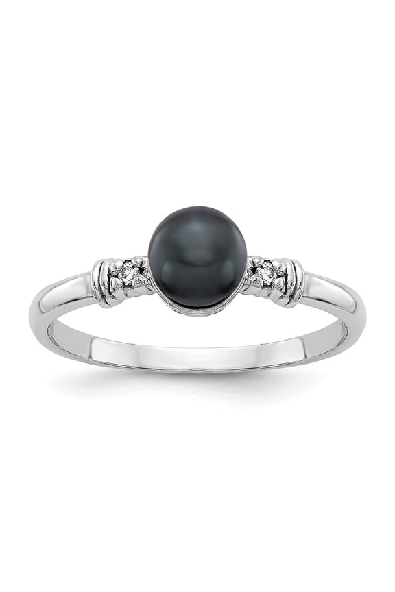 Real 14kt White Gold Polished Diamond & Pearl Ring Mounting Size: 6; for Adults and Teens; for Women and Men