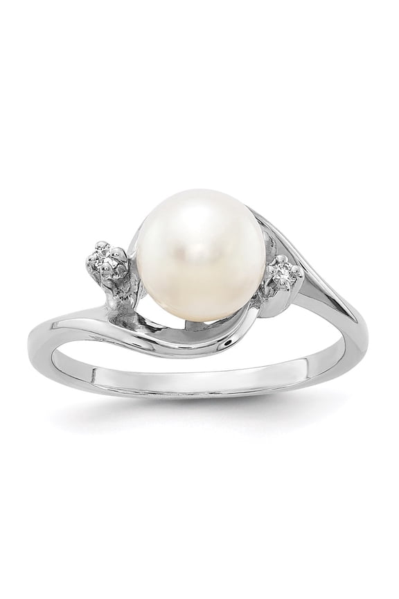 Real 14kt White Gold Polished Diamond & Pearl Ring Mounting Size: 6; for Adults and Teens; for Women and Men