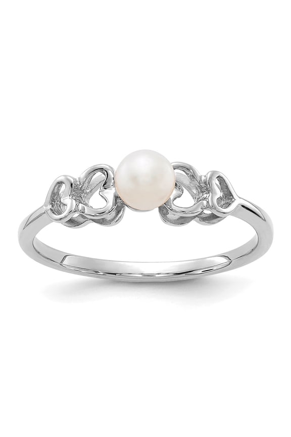 Real 14kt White Gold Polished Pearl Heart Ring Mounting Size: 6; for Adults and Teens; for Women and Men