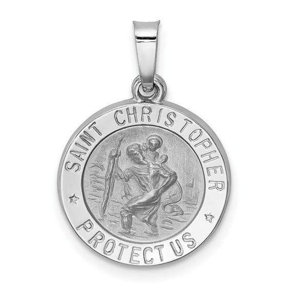 Real 14kt White Gold Polished/Satin St Christopher Medal Hollow Pendant; for Adults and Teens; for Women and Men