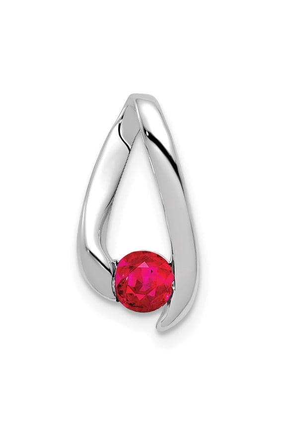 Real 14kt White Gold Ruby Pendant; 0.93 inch; for Adults and Teens; for Women and Men