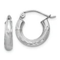 thumbnail image 1 of Real 14kt White Gold Satin and Diamond-cut 3mm Round Hoop Earrings; for Adults and Teens; for Women and Men, 1 of 3