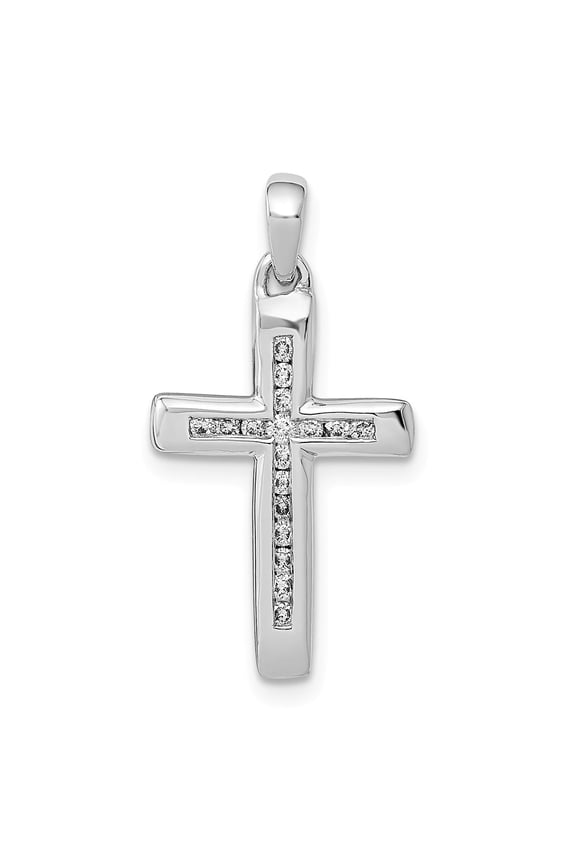 Real 14kt White Gold Small 1/10ct. Diamond Cross Pendant; for Adults and Teens; for Women and Men