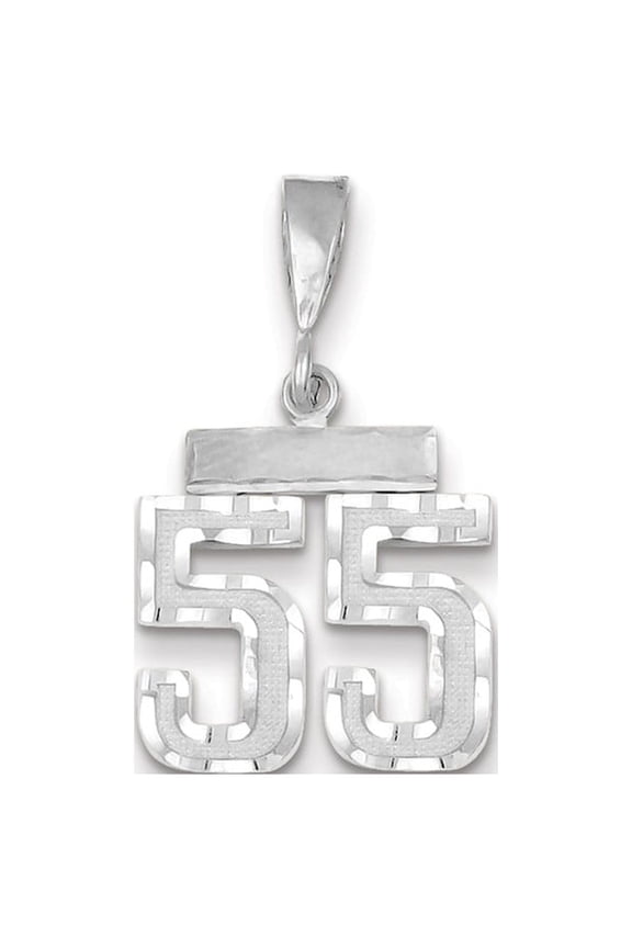 Real 14kt White Gold Small Diamond-cut Number 55 Charm Pendant; for Adults and Teens; for Women and Men