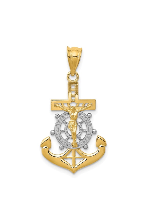 Real 14kt With Rhodium Diamond-cut Mariners Cross Pendant; for Adults and Teens; for Women and Men