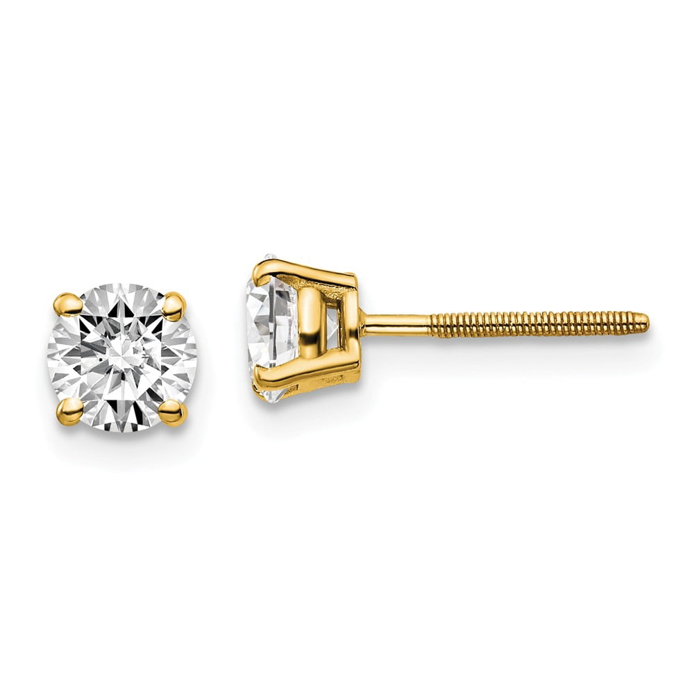 Real 14kt Yellow Gold 1.00ct. SI3 G-I Diamond Stud Thread on/off Post Earrings; for Adults and Teens; for Women and Men