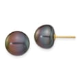 thumbnail image 1 of Real 14kt Yellow Gold 10-11mm Black Button FW Cultured Pearl Stud Post Earrings; for Adults and Teens; for Women and Men, 1 of 3