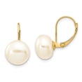 thumbnail image 1 of Real 14kt Yellow Gold 10-11mm White Button Freshwater Cultured Pearl Leverback Earrings; for Adults and Teens; for Women and Men, 1 of 3
