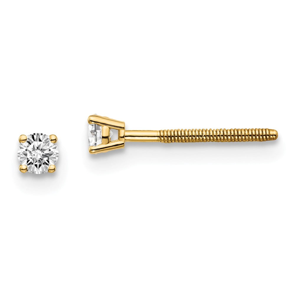 Real 14kt Yellow Gold .10ct. SI3 G-I Diamond Stud Thread on/off Post Earrings; for Adults and Teens; for Women and Men