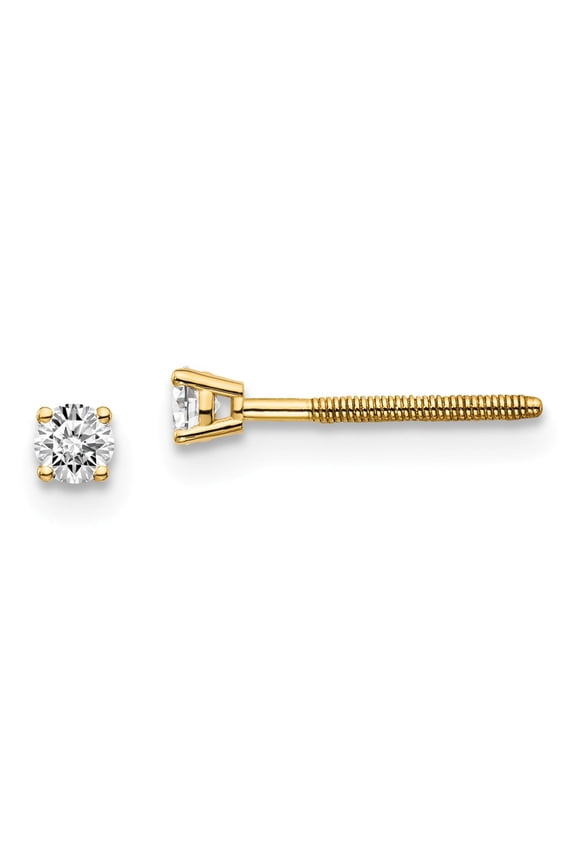 Real 14kt Yellow Gold .10ct. SI3 G-I Diamond Stud Thread on/off Post Earrings; for Adults and Teens; for Women and Men