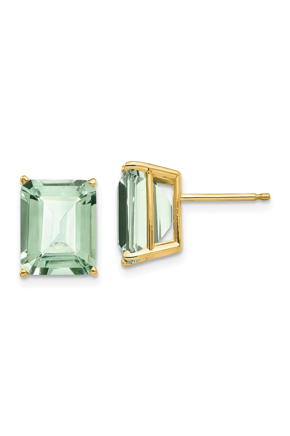 Real 14kt Yellow Gold 10x8 Emerald-Cut Green Quartz Earrings; for Adults and Teens; for Women and Men
