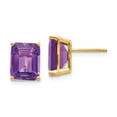 thumbnail image 1 of Real 14kt Yellow Gold 10x8mm Emerald Cut Amethyst Earrings; for Adults and Teens; for Women and Men, 1 of 3