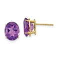 thumbnail image 1 of Real 14kt Yellow Gold 10x8mm Oval Amethyst Earrings; for Adults and Teens; for Women and Men, 1 of 3
