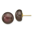thumbnail image 1 of Real 14kt Yellow Gold 12-13mm Black Button FW Cultured Pearl Stud Post Earrings; for Adults and Teens; for Women and Men, 1 of 3