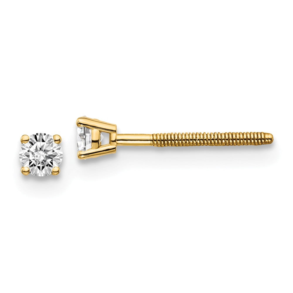 Real 14kt Yellow Gold .15ct. SI3 G-I Diamond Stud Thread on/off Post Earrings; for Adults and Teens; for Women and Men