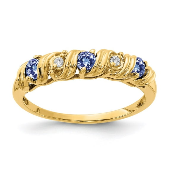 Real 14kt Yellow Gold 2.75mm Tanzanite AAA Diamond Ring Size: 6; for Adults and Teens; for Women and Men