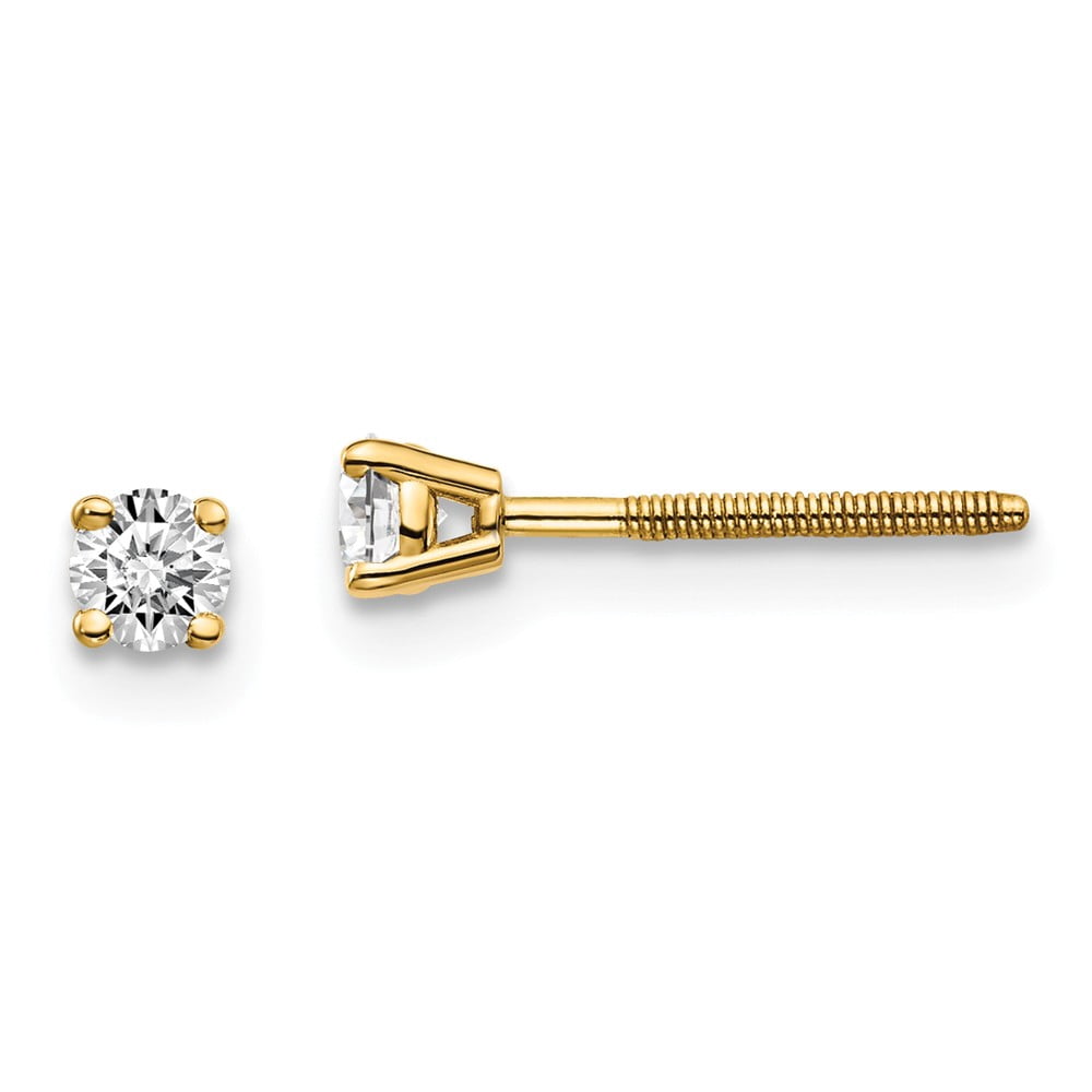 Real 14kt Yellow Gold .20ct. SI3 G-I Diamond Stud Thread on/off Post Earrings; for Adults and Teens; for Women and Men