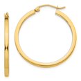 thumbnail image 1 of Real 14kt Yellow Gold 2mm Princess Square Tube Hoop Earrings; for Adults and Teens; for Women and Men, 1 of 4