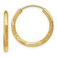 thumbnail image 1 of Real 14kt Yellow Gold 2mm Satin Diamond-cut Endless Hoop Earrings; for Adults and Teens; for Women and Men, 1 of 3