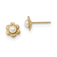 thumbnail image 1 of Real 14kt Yellow Gold 3-4mm White Button Freshwater Cultured Pearl Post Earrings; for Adults and Teens; for Women and Men, 1 of 2