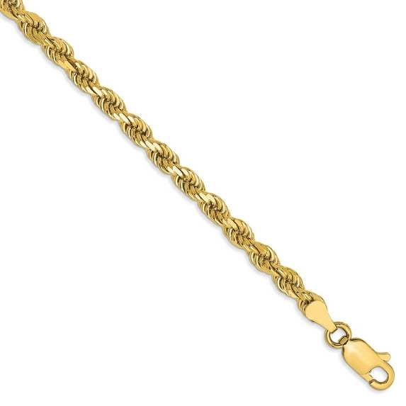 Real 14kt Yellow Gold 3.5mm Diamond Cut Rope with Lobster Clasp Chain; 7 inch; for Adults and Teens