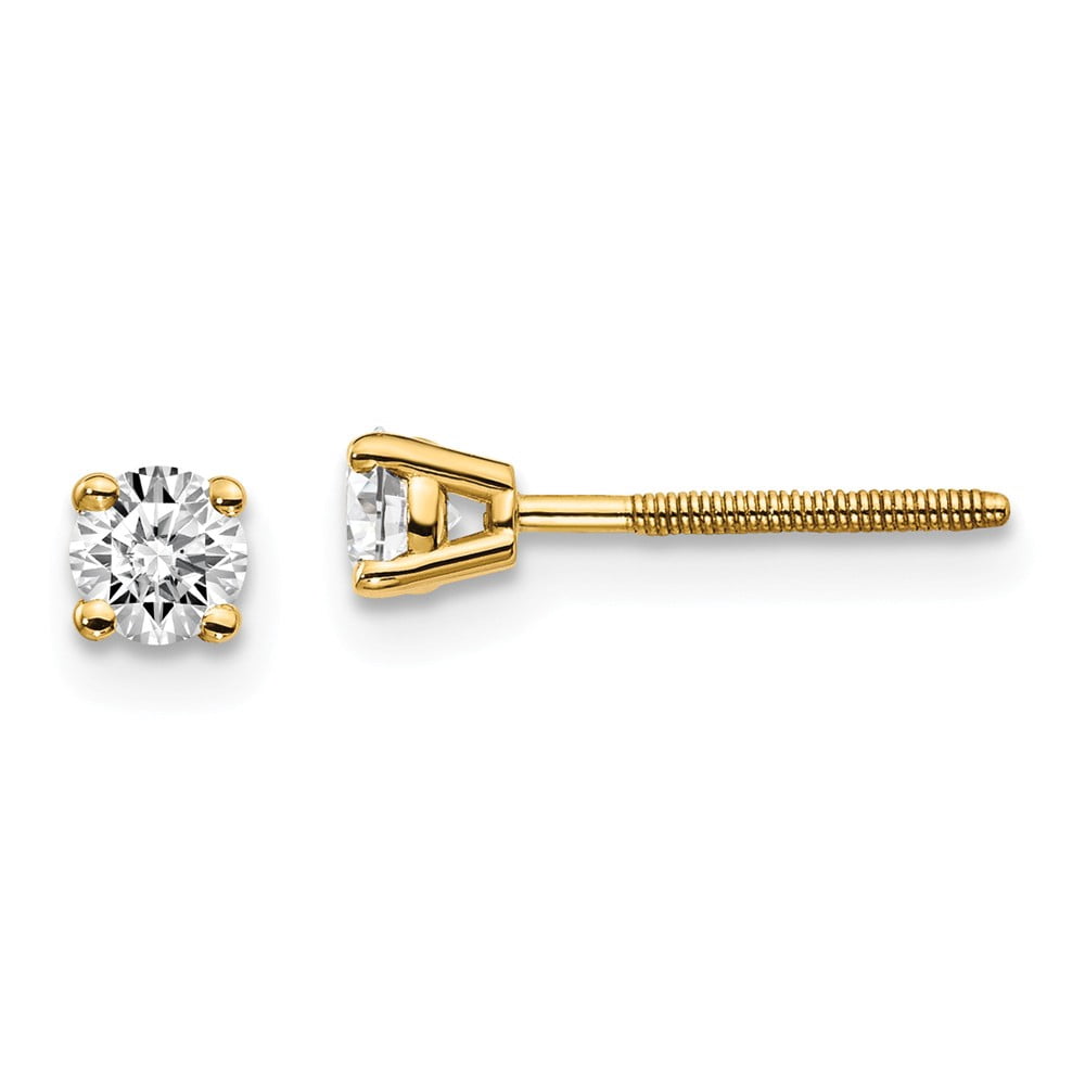 Real 14kt Yellow Gold .30ct. SI3 G-I Diamond Stud Thread on/off Post Earrings; for Adults and Teens; for Women and Men