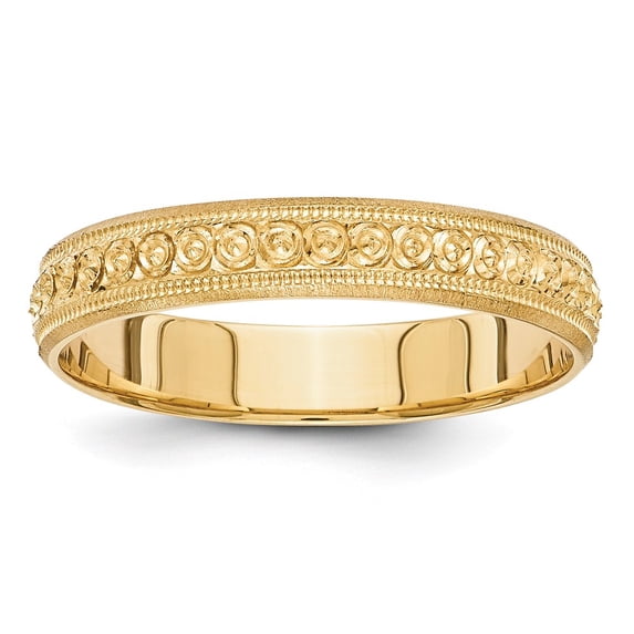 Real 14kt Yellow Gold 3mm Design Etched Wedding Band Size: 8; for Adults and Teens; for Women and Men