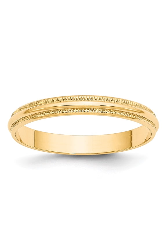 Real 14kt Yellow Gold 3mm LTW Milgrain Half Round Band Size 14; for Adults and Teens; for Women and Men