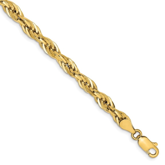 Real 14kt Yellow Gold 4.75mm Semi-Solid Rope Chain Chain Bracelet; 8 inch; Lobster Clasp; for Adults and Teens; for Women and Men