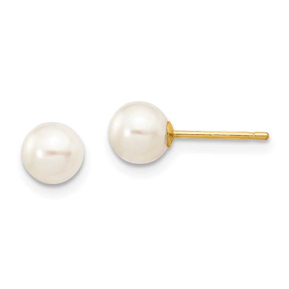 White Round Freshwater Cultured Pearl .10ct Diamond Post Earrings in Real 1 Real 14kt Yellow Gold 5-6mm White Round Freshwater Cultured Pearl