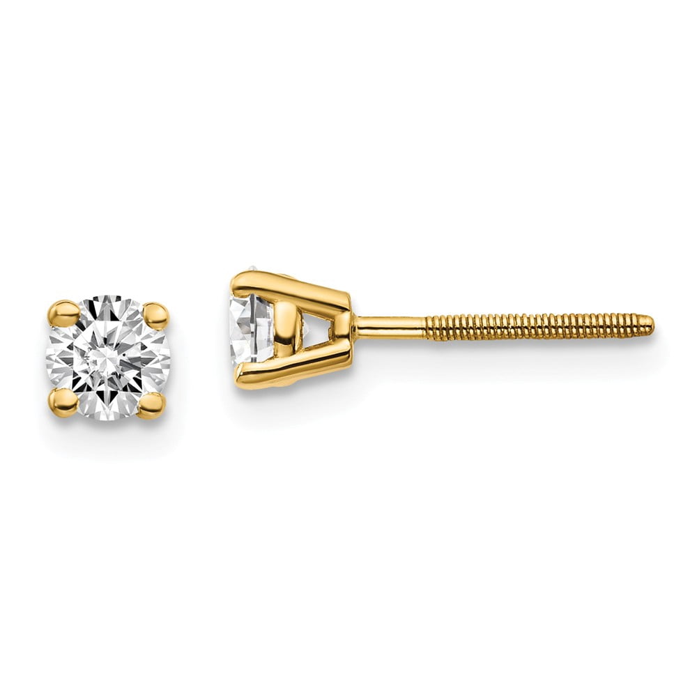 Real 14kt Yellow Gold .50ct. SI3 G-I Diamond Stud Thread on/off Post Earrings; for Adults and Teens; for Women and Men
