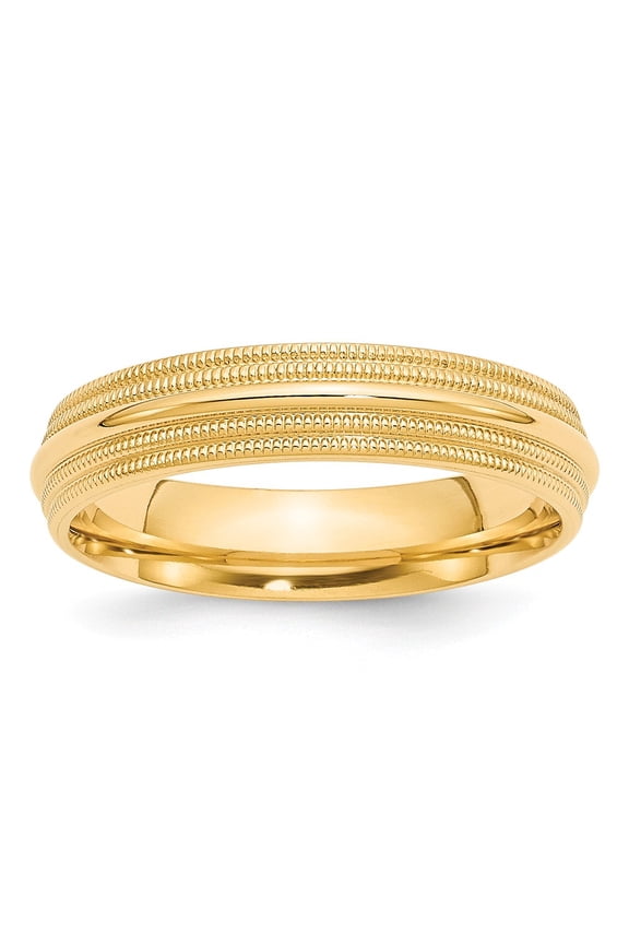 Real 14kt Yellow Gold 5mm Double Milgrain Comfort Fit Band Size 14; for Adults and Teens; for Women and Men