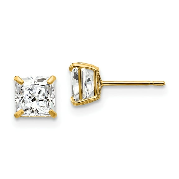 Real 14kt Yellow Gold 5mm Princess Square CZ Post Earrings; for Adults and Teens; for Women and Men