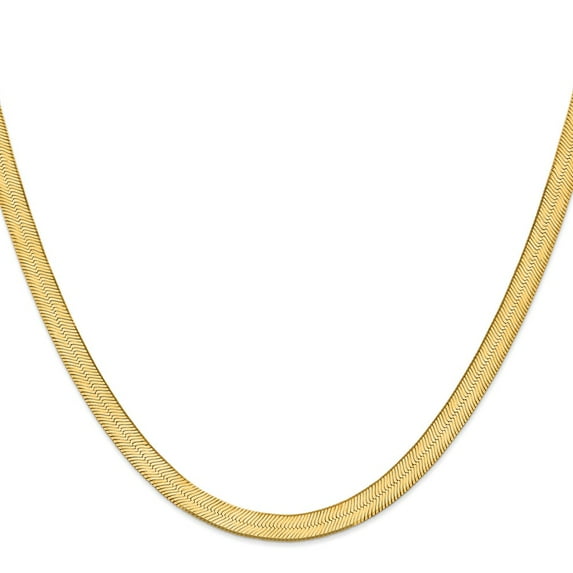Real 14kt Yellow Gold 6.5mm Silky HerRingbone Chain; 16 inch; Lobster Clasp; for Adults and Teens; for Women and Men