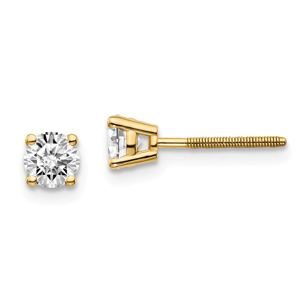 Real 14kt Yellow Gold .60ct. SI3 G-I Diamond Stud Thread on/off Post Earrings; for Adults and Teens; for Women and Men
