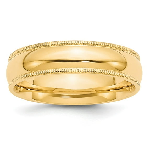 Real 14kt Yellow Gold 6mm Milgrain Comfort Wedding Band Size: 11; for Adults and Teens; for Women and Men