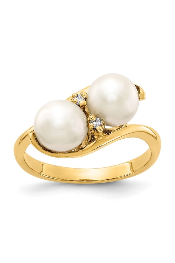 Real 14kt Yellow Gold 6mm Pearl & Diamond Ring Mounting Size: 5; for Adults and Teens; for Women and Men