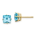 thumbnail image 1 of Real 14kt Yellow Gold 6mm Princess Cut Blue Topaz EarRings; for Adults and Teens, 1 of 3