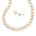 thumbnail image 1 of Real 14kt Yellow Gold 7-8mm Near Round Pink FWC Pearl Necklace and Button Earring Set; for Adults and Teens; for Women and Men, 1 of 1